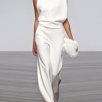 Women's round-neck, sleeveless jumpsuit with flared legs