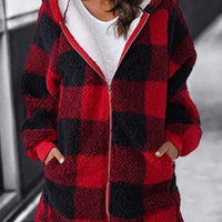 Women Oversized Hoodie Plaid Loose Overcoat