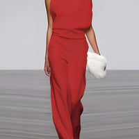 Women's round-neck, sleeveless jumpsuit with flared legs