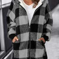 Women Oversized Hoodie Plaid Loose Overcoat